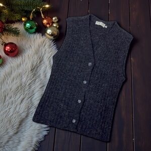 Vintage More & More Company Gray Ribbed Wool Alpaca Blend Button Up Vest Medium